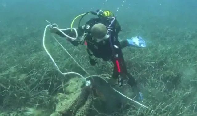 İzmir'de deniz dibinden 1,5 ton ağ çıkarıldı!