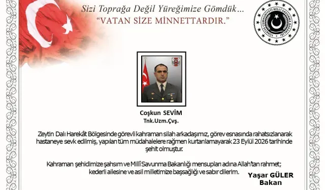 Görevi sırasında rahatsızlanan asker şehit oldu