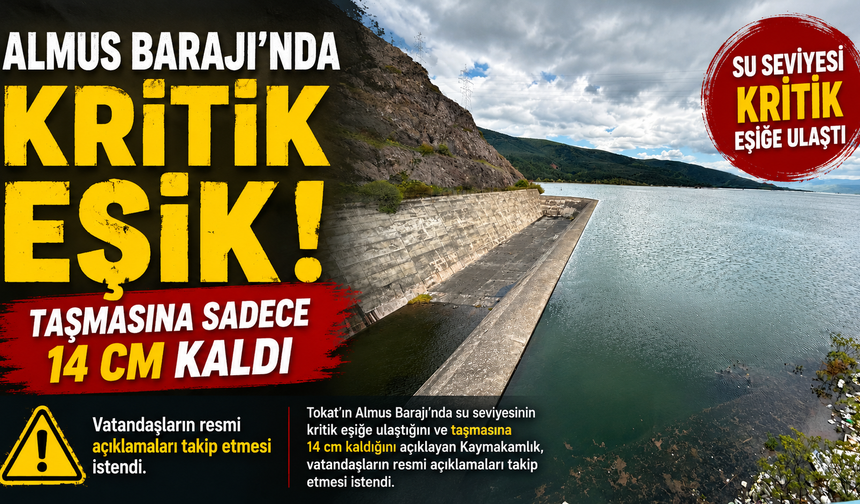 Almus Barajı'ndan uyarı: Taşmasına 14 cm kaldı!